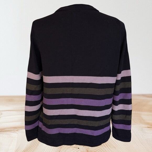 Skovhuus Denmark Striped Sweater Sz M Womens Black Cotton Blend Soft Colors - Picture 2 of 8